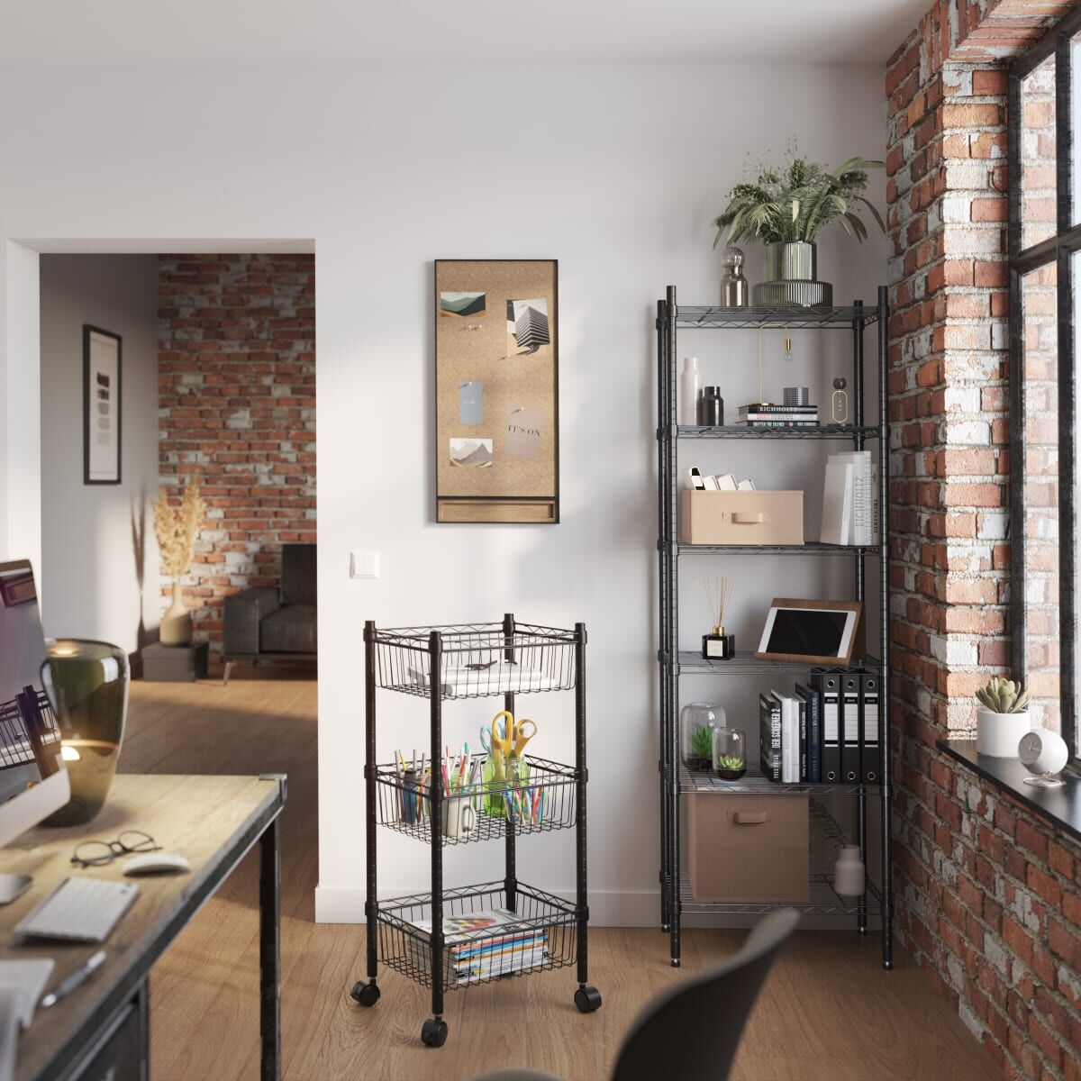 CHROME BOOKCASE IN KIT W60xD35xH180CM 6 SIDES BLACK - SPACEO
