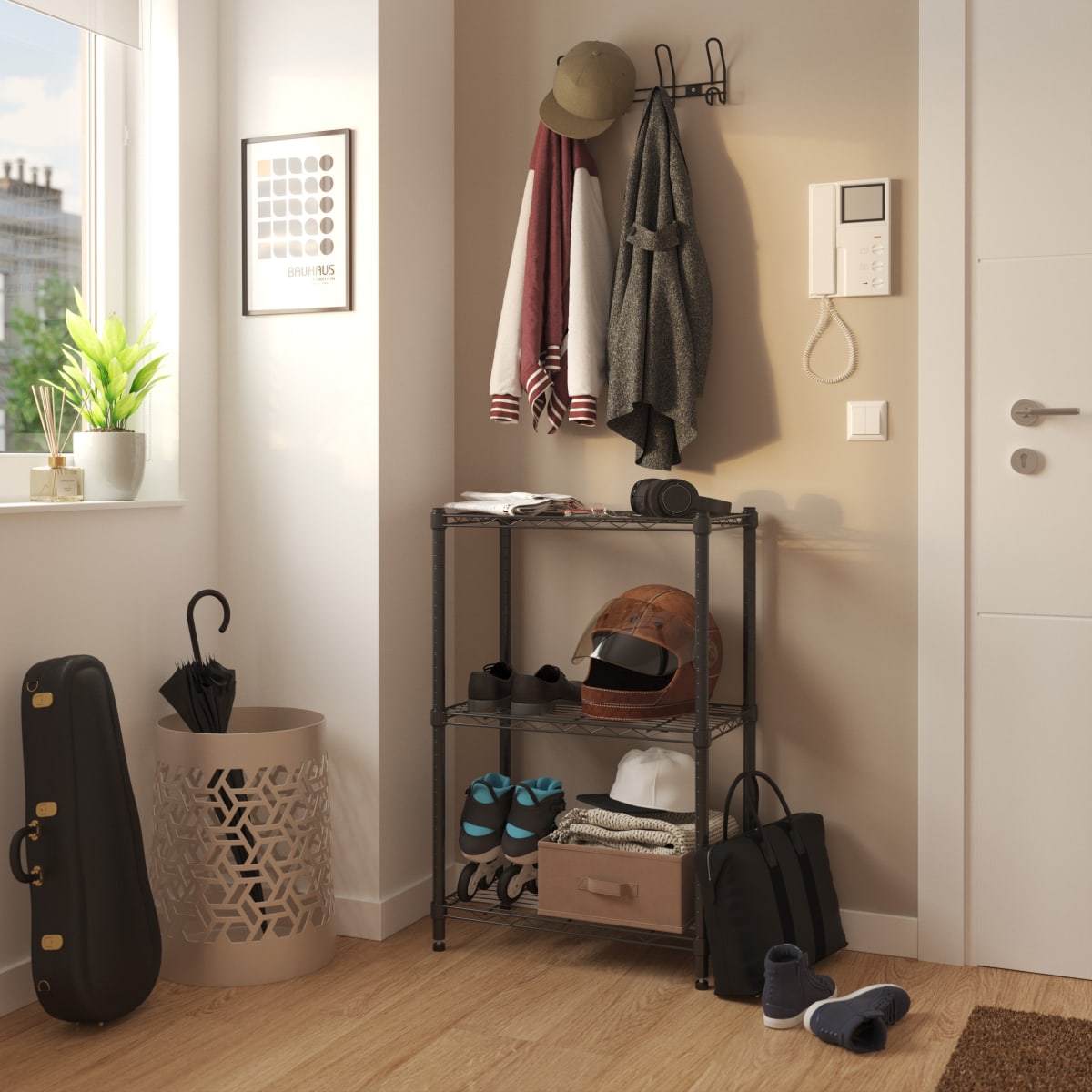 CHROME BOOKCASE IN KIT W90xD35xH90CM 3 SIDES BLACK - SPACEO