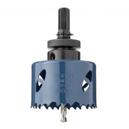 DEXTER 68MM BIMETAL HOLE SAW, WITH STAND AND BIT