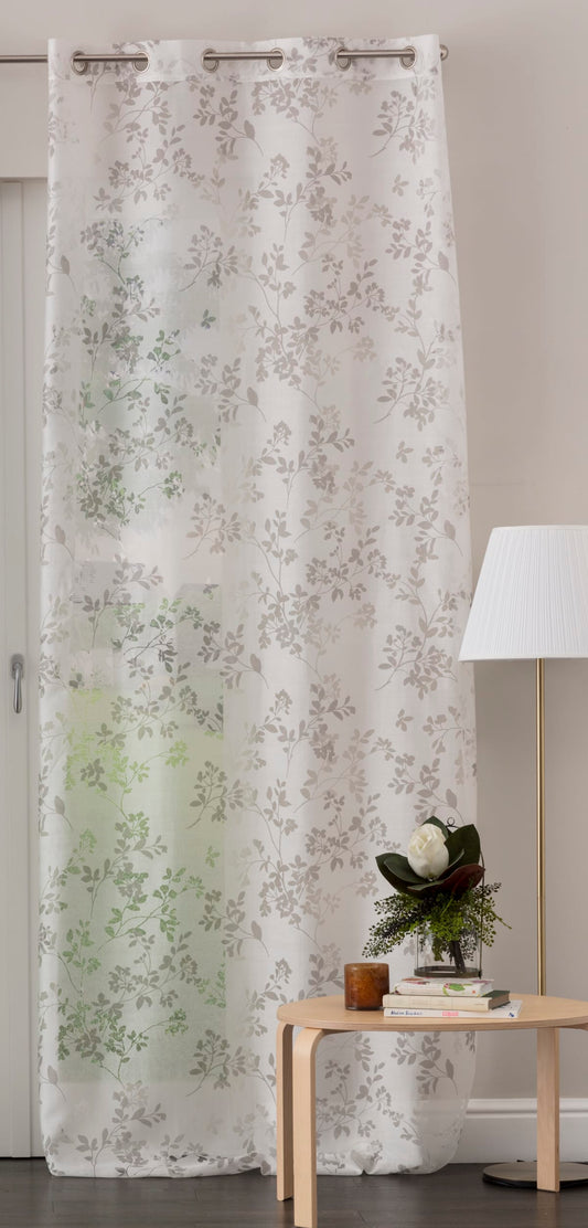 FLOWERY GREY FILTER CURTAIN 140X280 CM WITH EYELETS