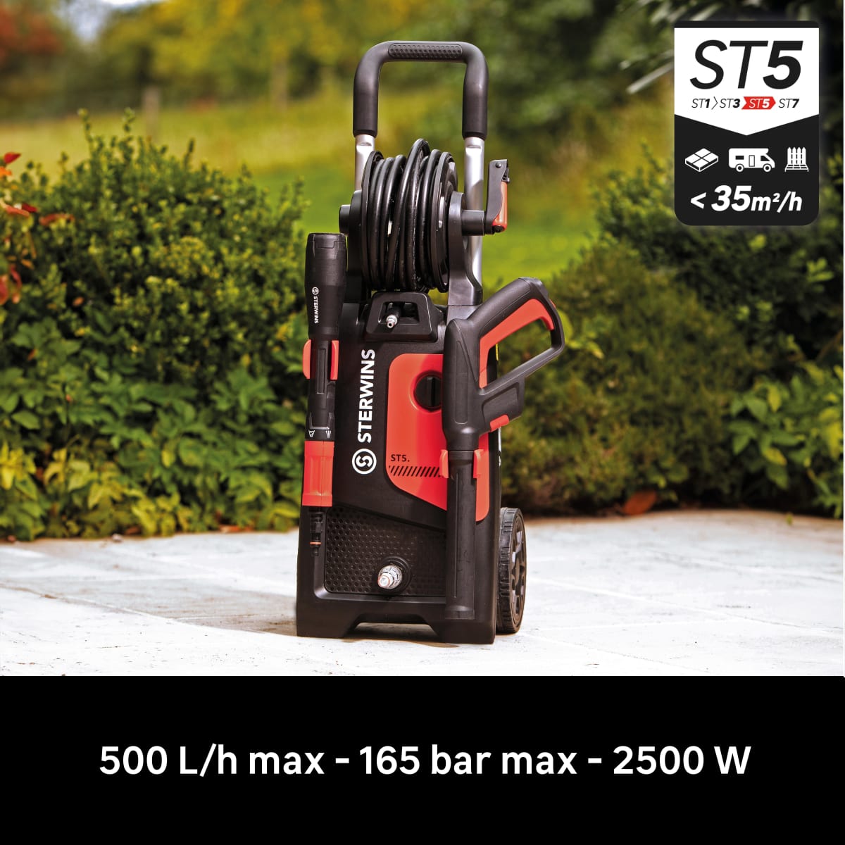 STERWINS ST5 PRESSURE WASHER MAX. PRESSURE 165BAR WITH LARGE GUN AND 5-IN-1 LANCE