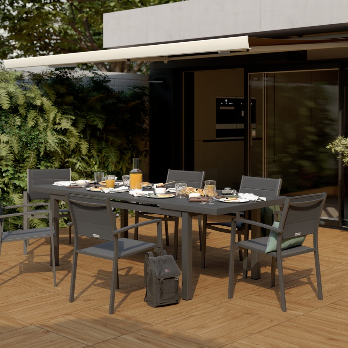 SANIBEL 6/8-SEAT EXTENDABLE TABLE FULL ALUMINUM 180/240X100 ANTHRACITE