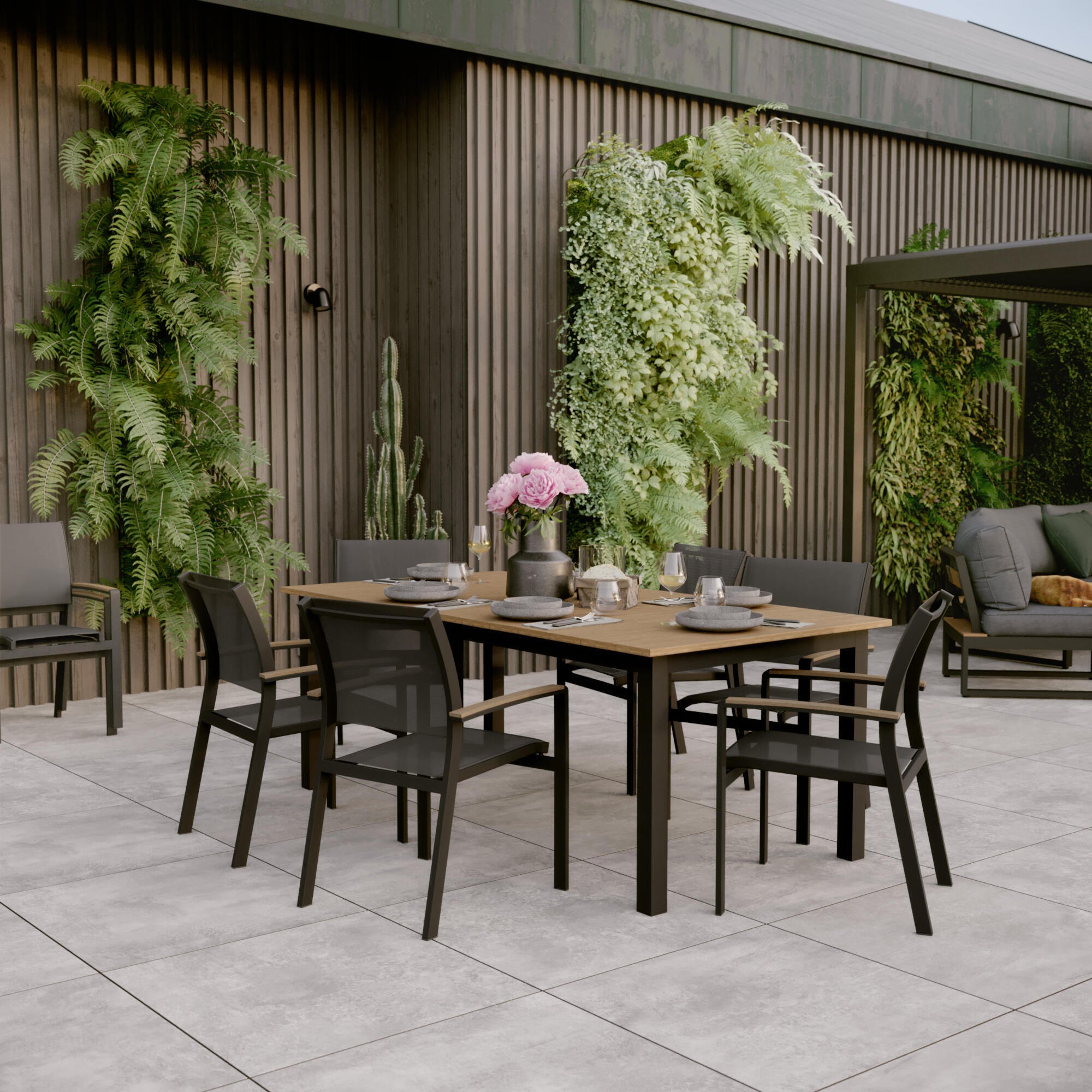 CLARA STACKABLE ALUMINIUM CHAIR WITH WOODEN ARMRESTS 57X58X86CM NATERIAL