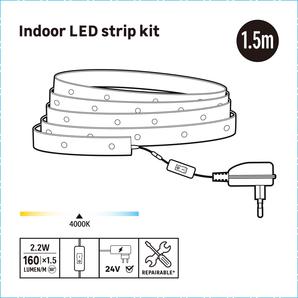 Bricocenter LED STRIP KIT 1.5MT 2.2W NATURAL LIGHT