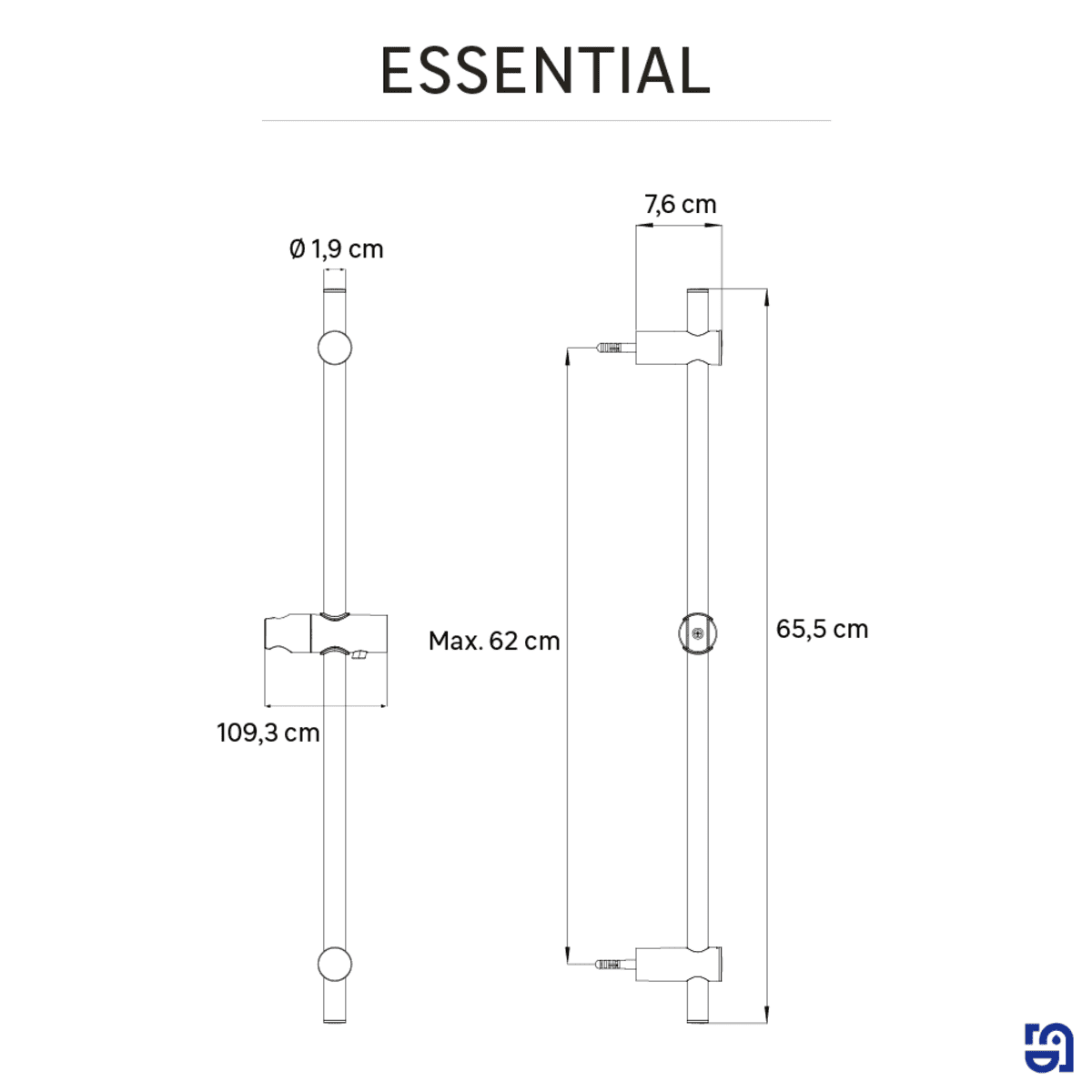 REPLACEMENT ROD FOR SLIDING RAIL H 60 CM CHROME FINISH