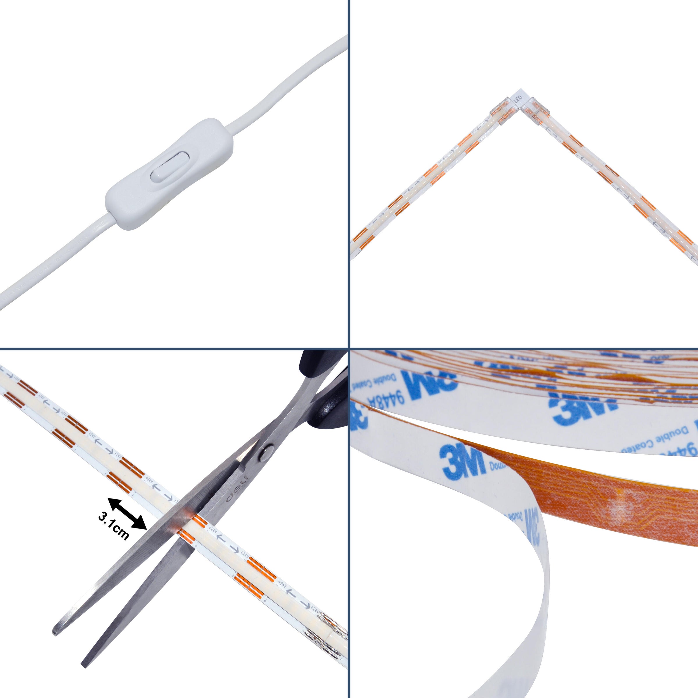 Continuous-light LED strip kit, 5m, 38W, 1000lm, warm white light