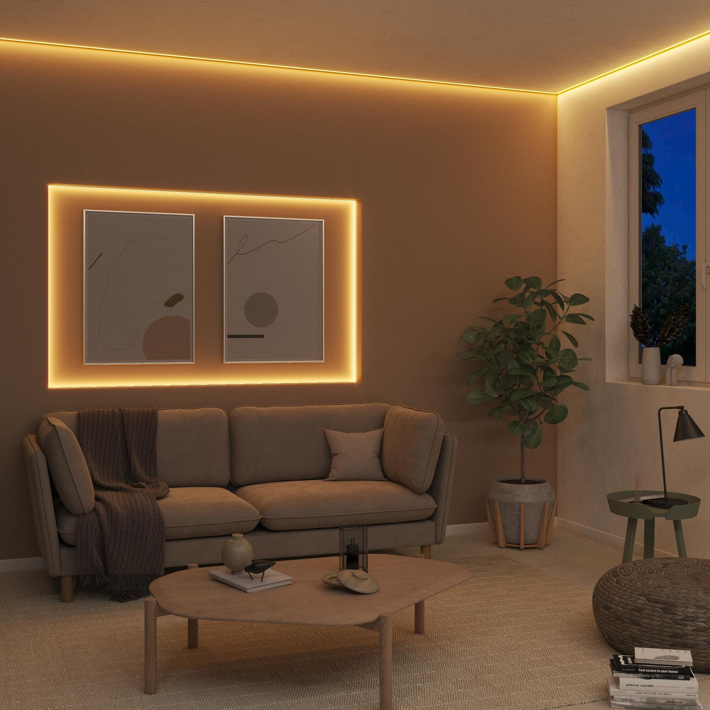 Continuous-light LED strip kit, 10m, 54W, 1000lm, warm white light