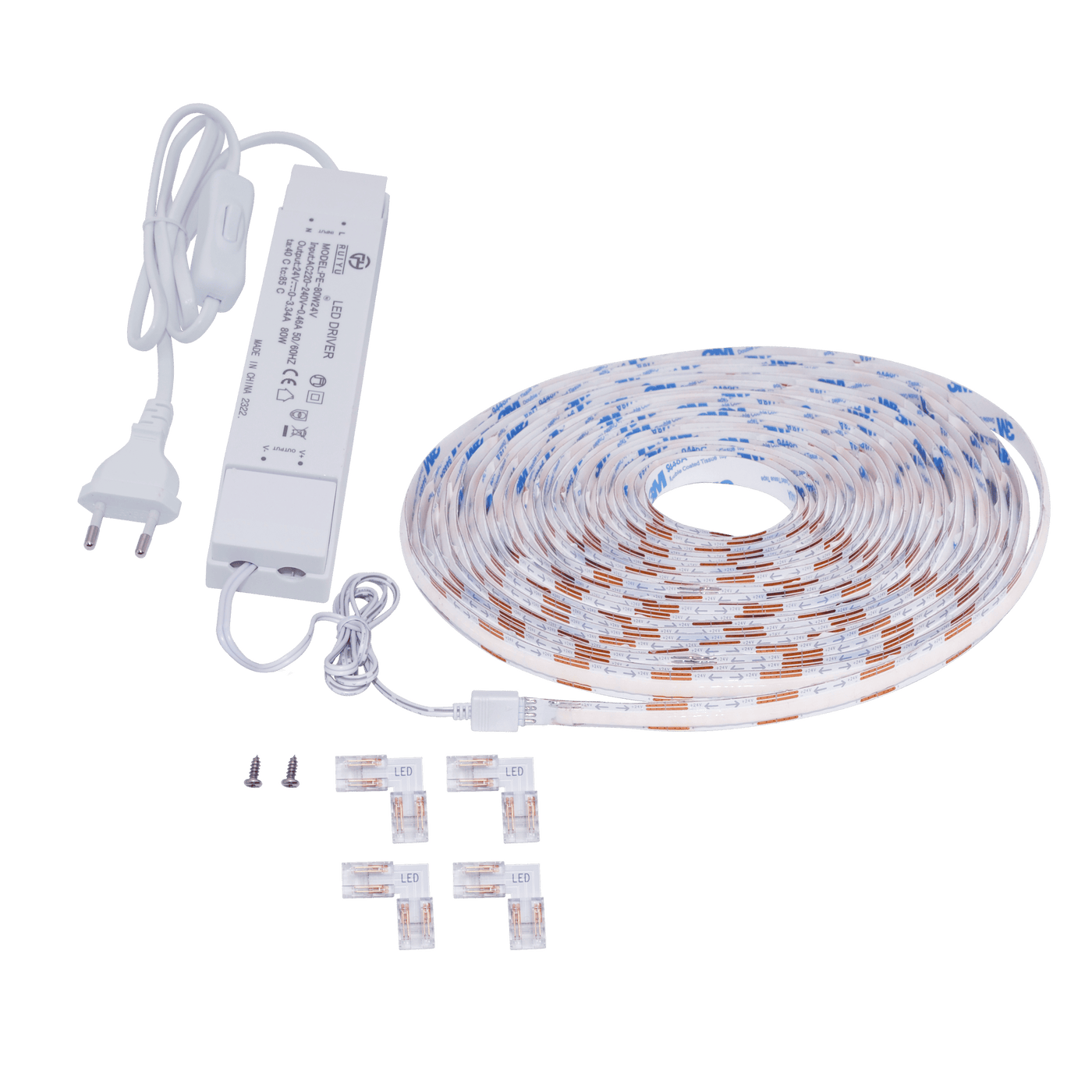 Continuous-light LED strip kit, 10m, 54W, 1000lm, warm white light