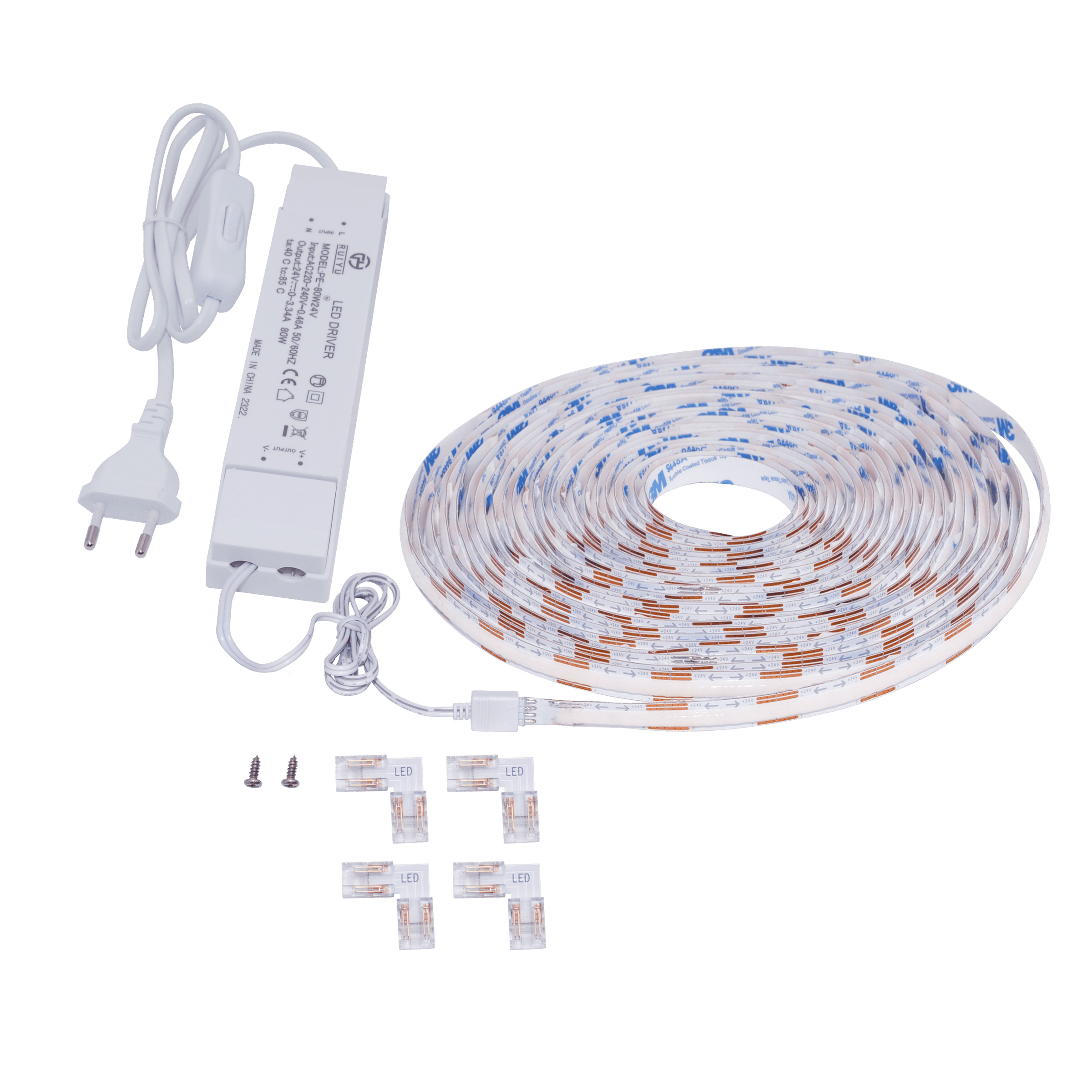 Continuous-light LED strip kit, 10m, 54W, 1000lm, warm white light
