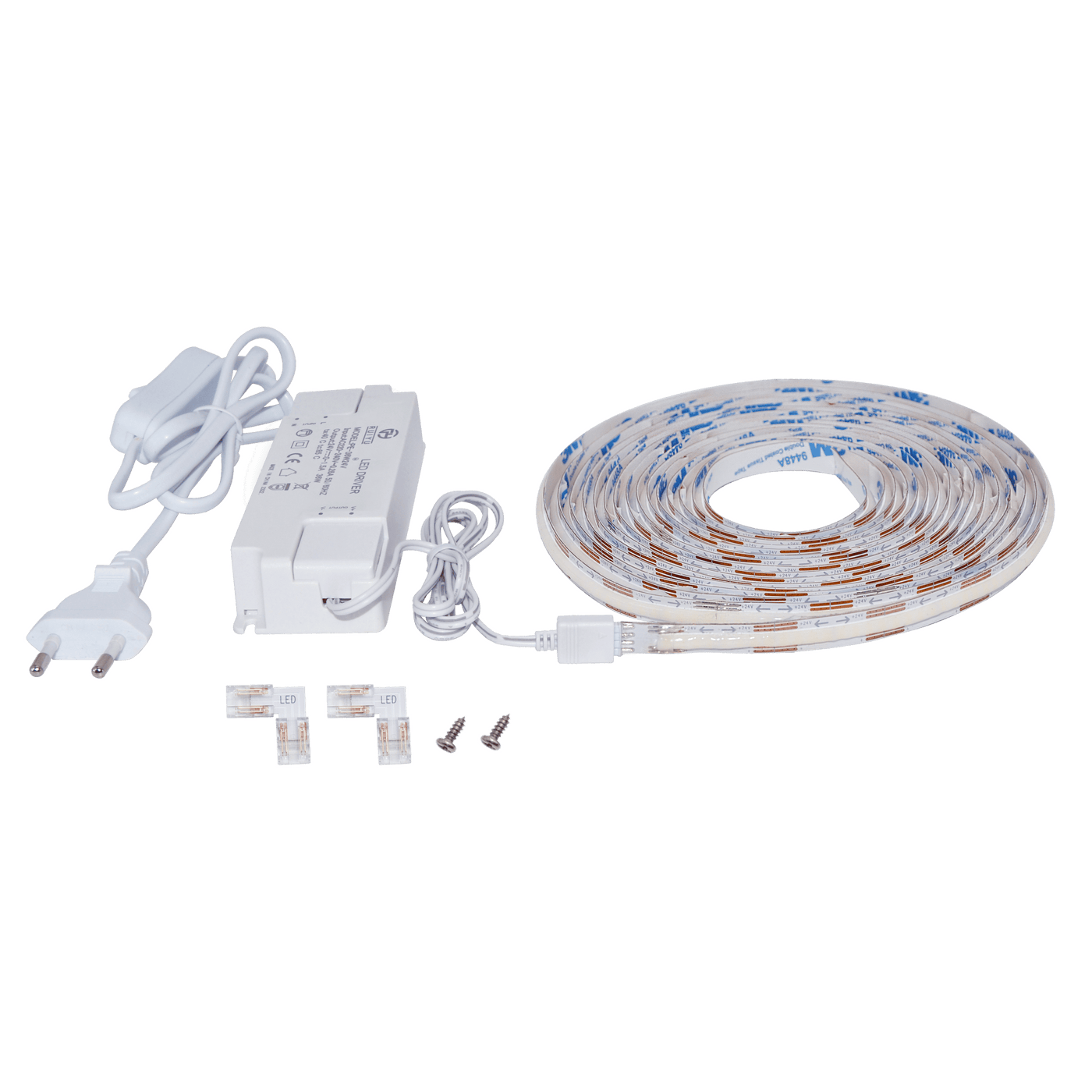 Continuous-light LED strip kit, 5m, 38W, 1000lm, warm white light