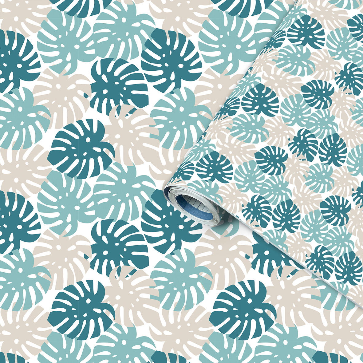 Blue Monstera adhesive film, 2 m x 455 cm