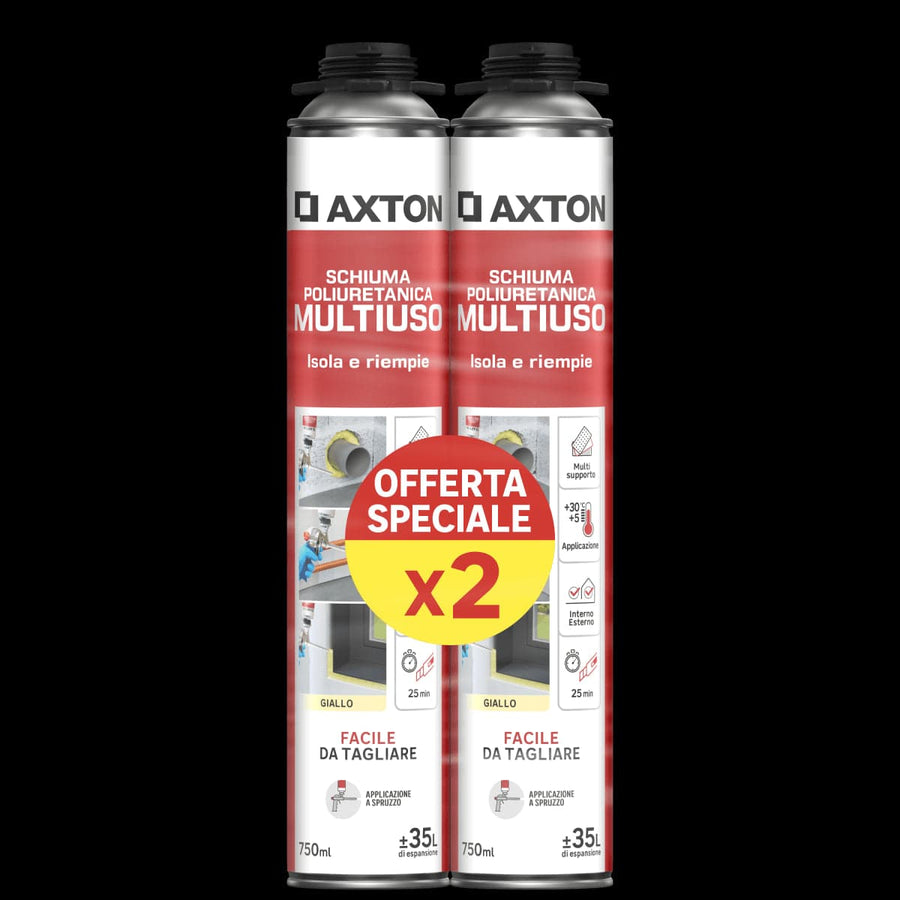 Bricocenter BI PACK MULTI-PURPOSE POLYURETHANE FOAM 750ML AXTON