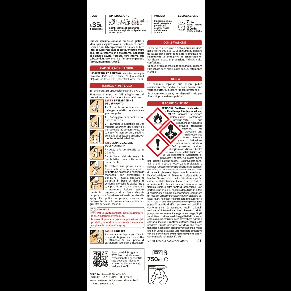 Bricocenter BI PACK MULTI-PURPOSE POLYURETHANE FOAM 750ML AXTON
