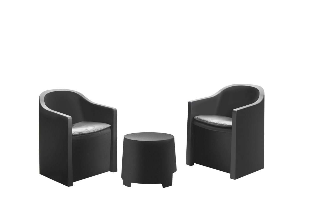 ANTHRACITE POLYPROPYLENE LUNA SET TWO ARMCHAIRS AND COFFEE TABLE
