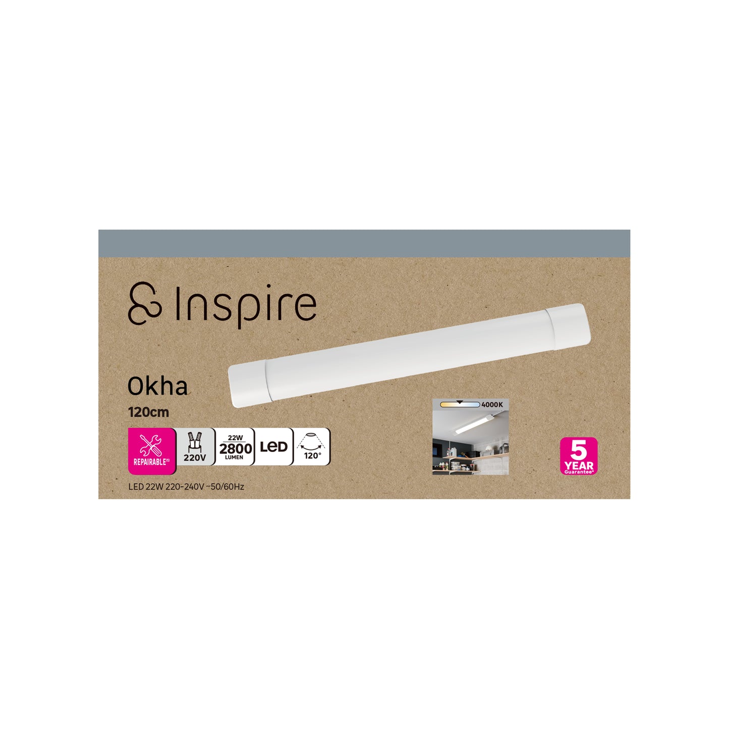 REGLETTE OKHA 120CM LED 22W NATURAL LIGHT IP20