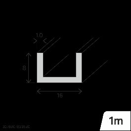 PVC U PROFILE 8X16X1MM 1M WHITE OPAC