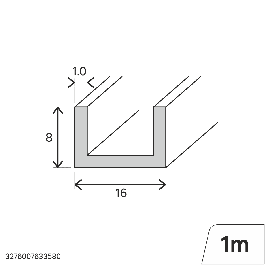 PVC U PROFILE 8X16X1MM 1M WHITE OPAC