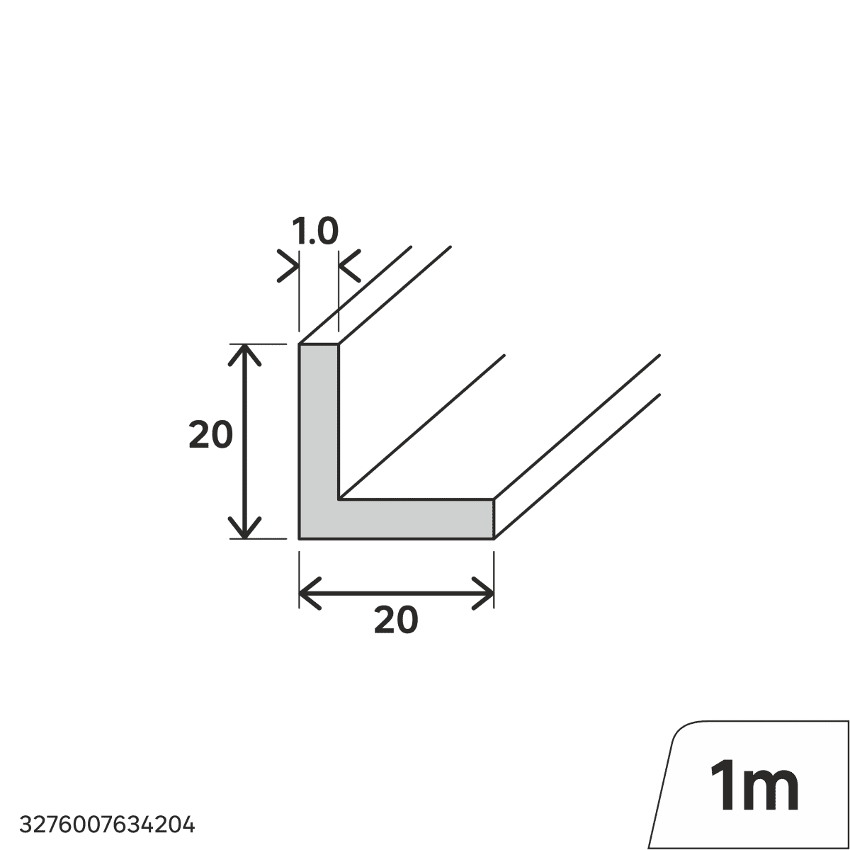 PVC ANGLE PROFILE 20X20X1MM 1M COL