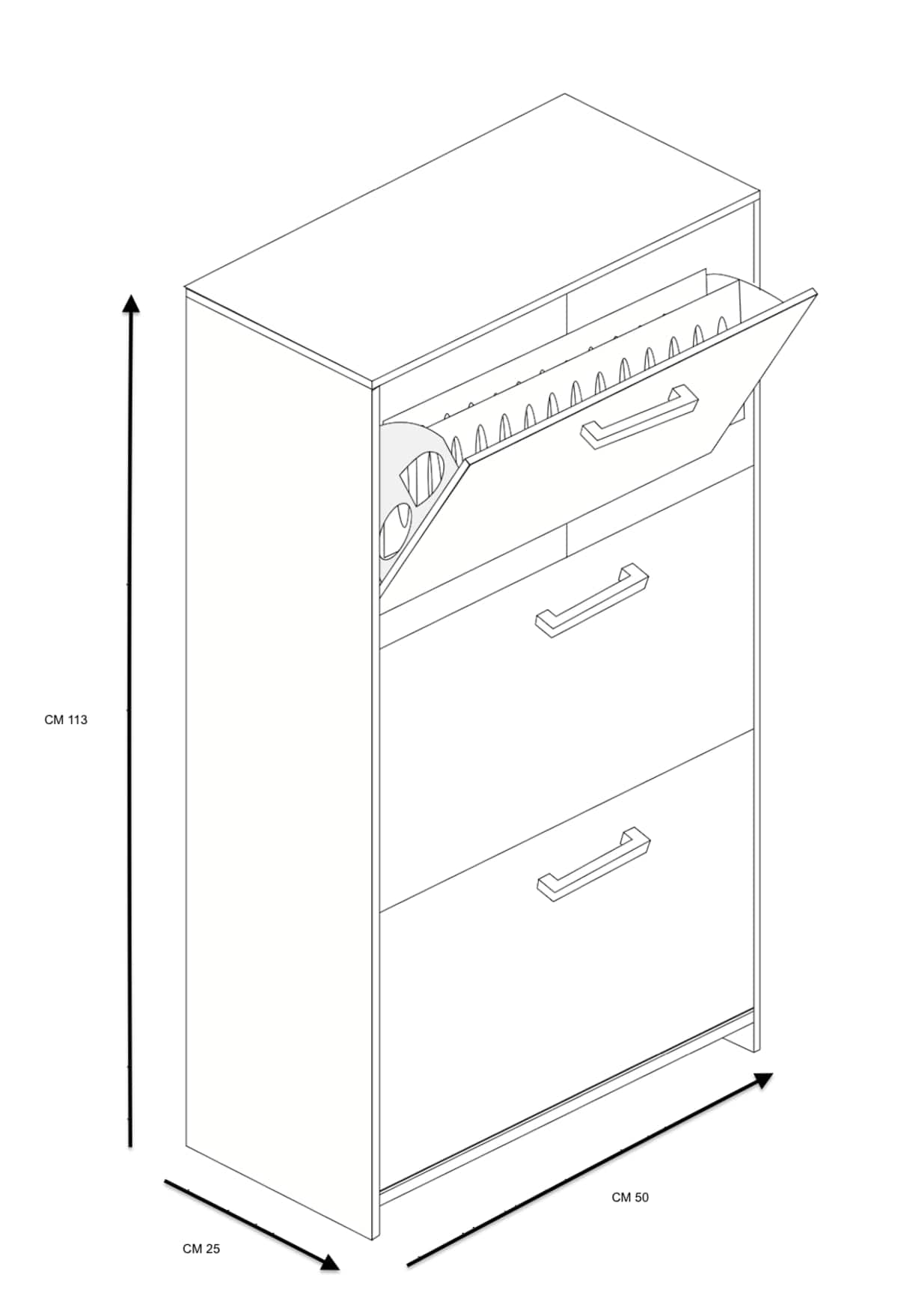 Bricocenter SHOE RACK 3 FLAPS DOUBLE DEPTH SPACE-SAVING ICE OAK 50X25X113 12 PAIRS