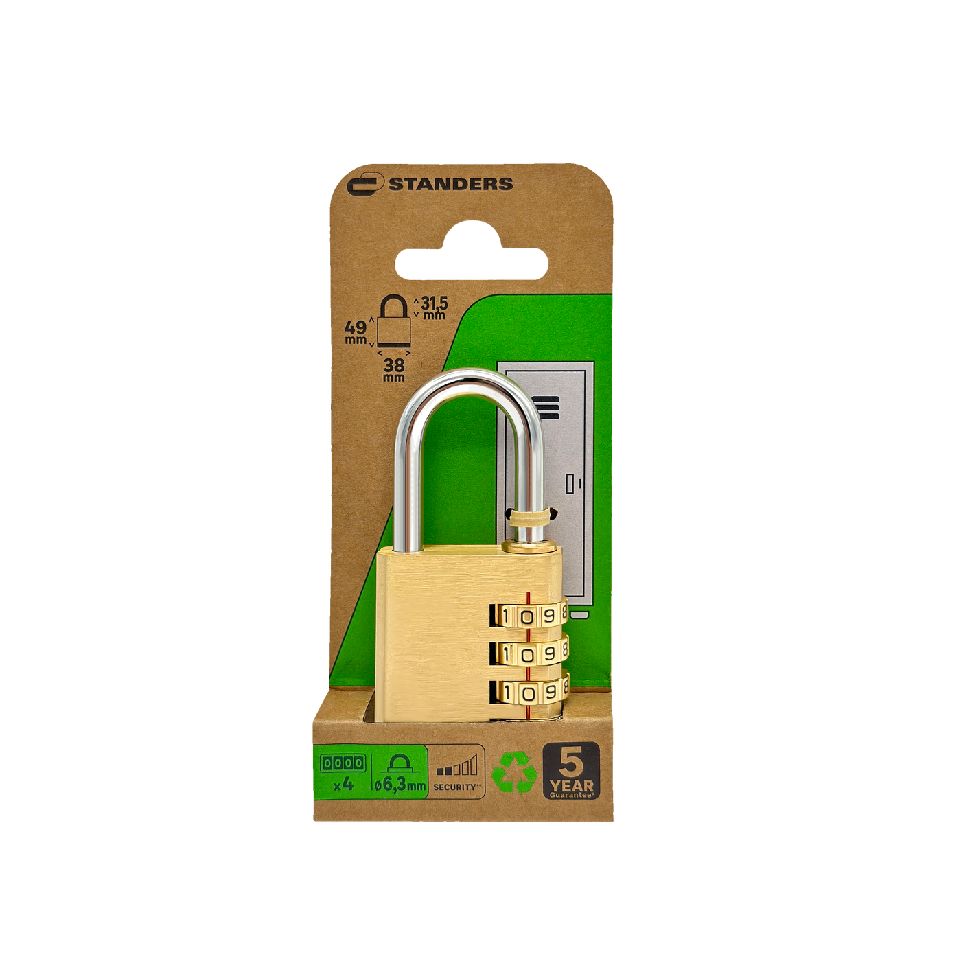 SHORT ARC CODE PADLOCK BRASS STANDERS 40MM