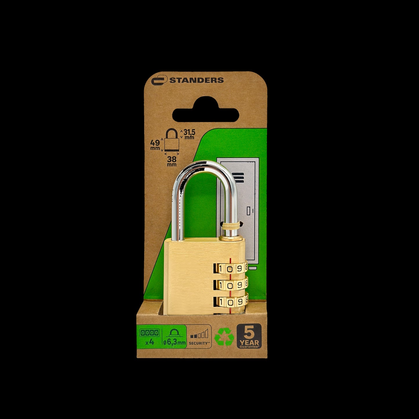 SHORT ARC CODE PADLOCK BRASS STANDERS 40MM