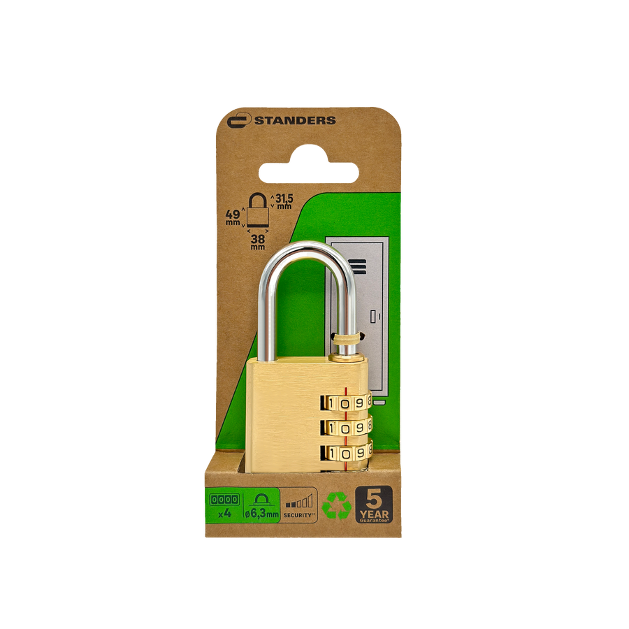 SHORT ARC CODE PADLOCK BRASS STANDERS 40MM