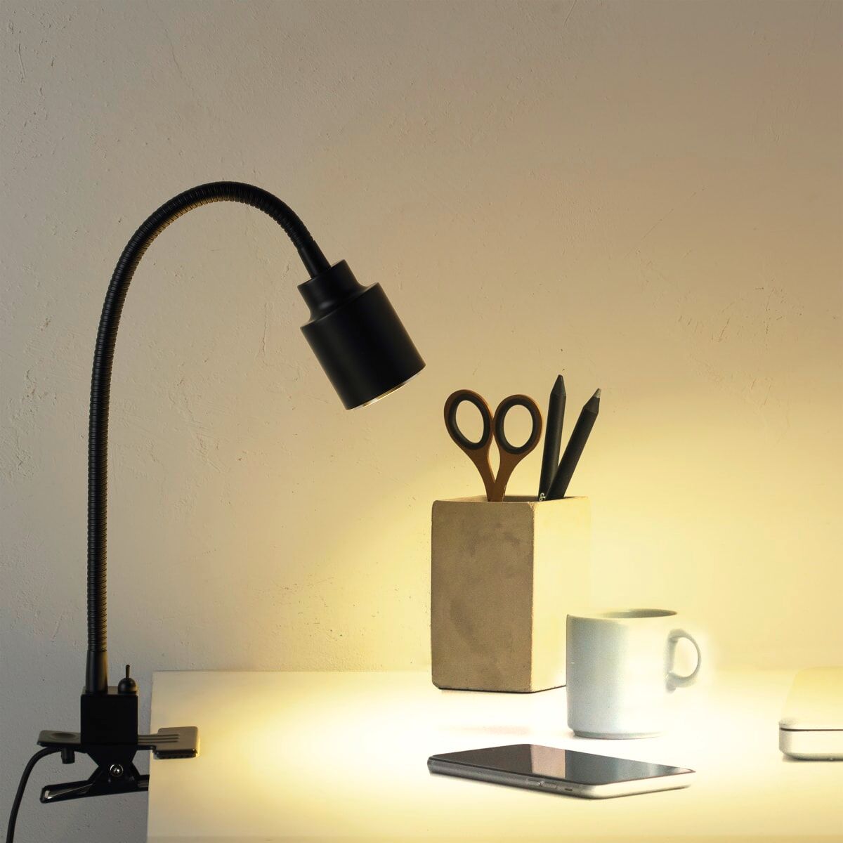 Tekla study lamp with clip, black metal, H37 cm, GU10=10W