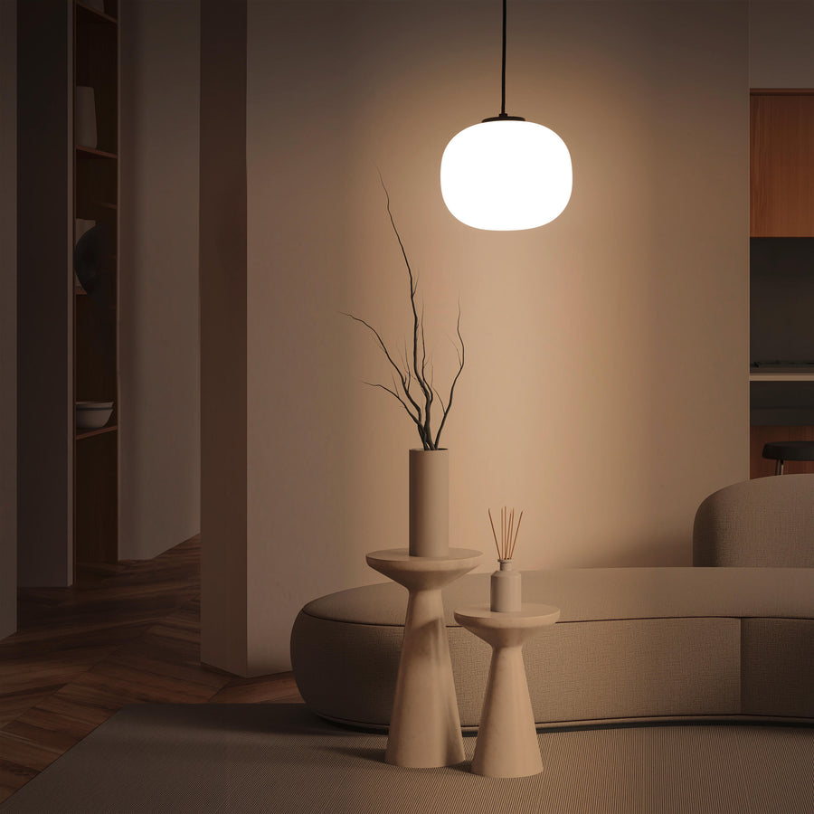 Lampadario aristide metallo nero e vetro bianco d22 cm e27