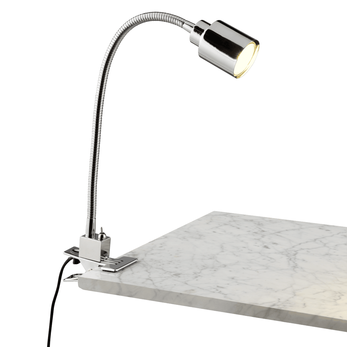 Tekla study lamp with clip, chrome metal, H37 cm, GU10=10W