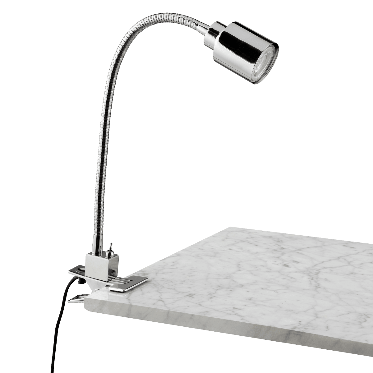 Tekla study lamp with clip, chrome metal, H37 cm, GU10=10W