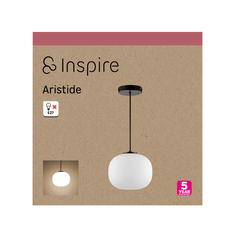 Lampadario aristide metallo nero e vetro bianco d22 cm e27