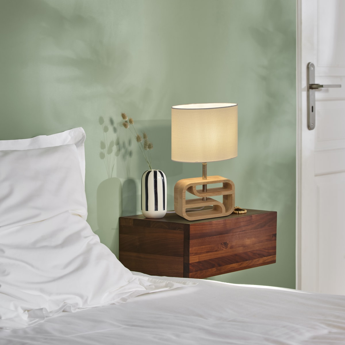 TABLE LAMP NASIMO NATURAL WOOD AND POILESTERE H32 CM E14