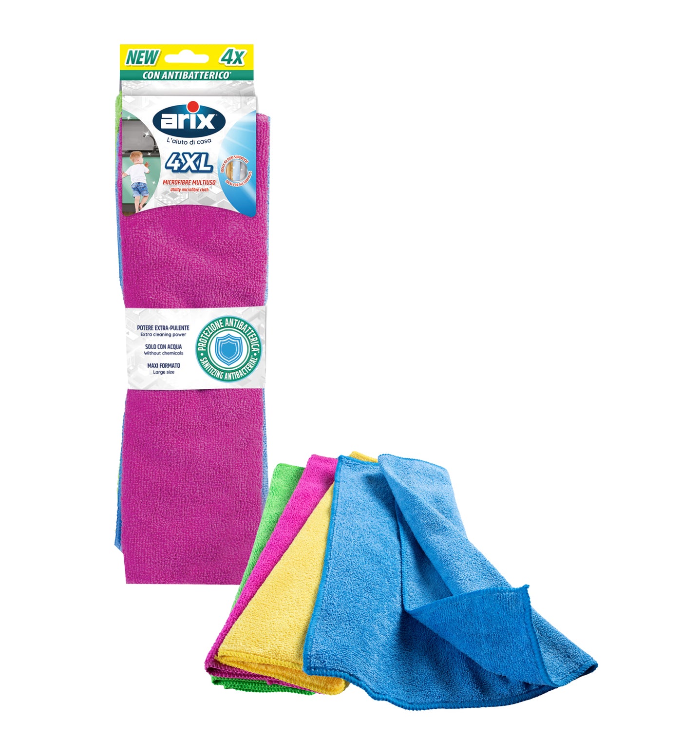 4 XXL microfibre cloths with antibacterial properties