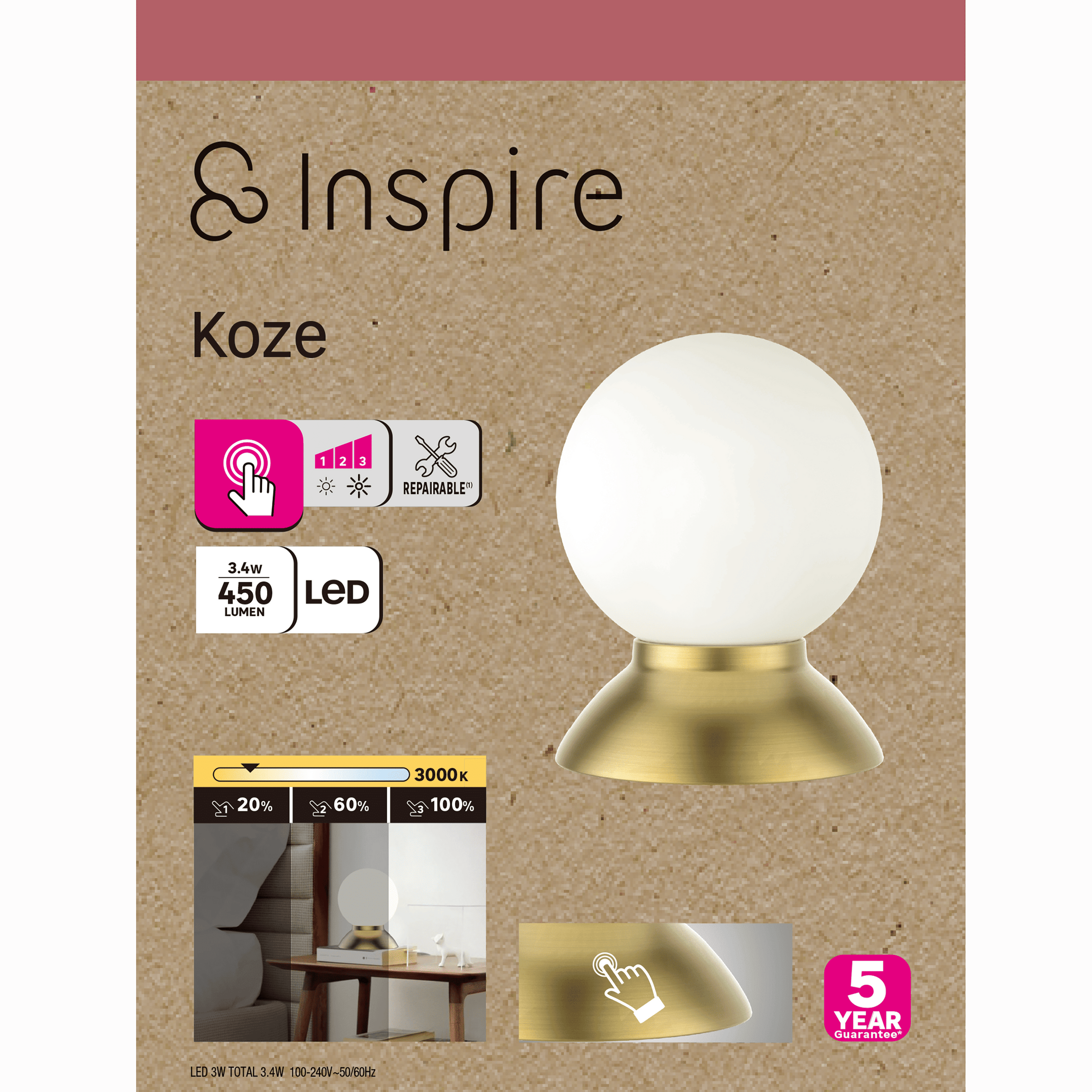 KOZE METAL TABLE LAMP H17 CM LED 3.4W WARM LIGHT