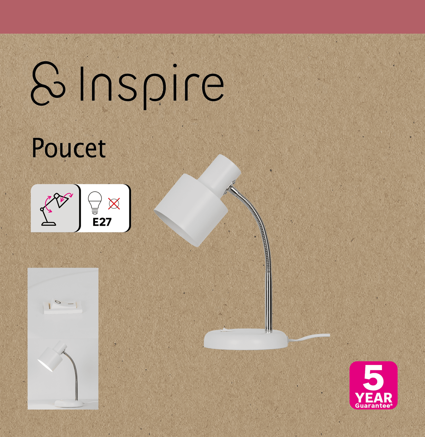 Poucet study lamp, white metal, H34 cm, E27=25W