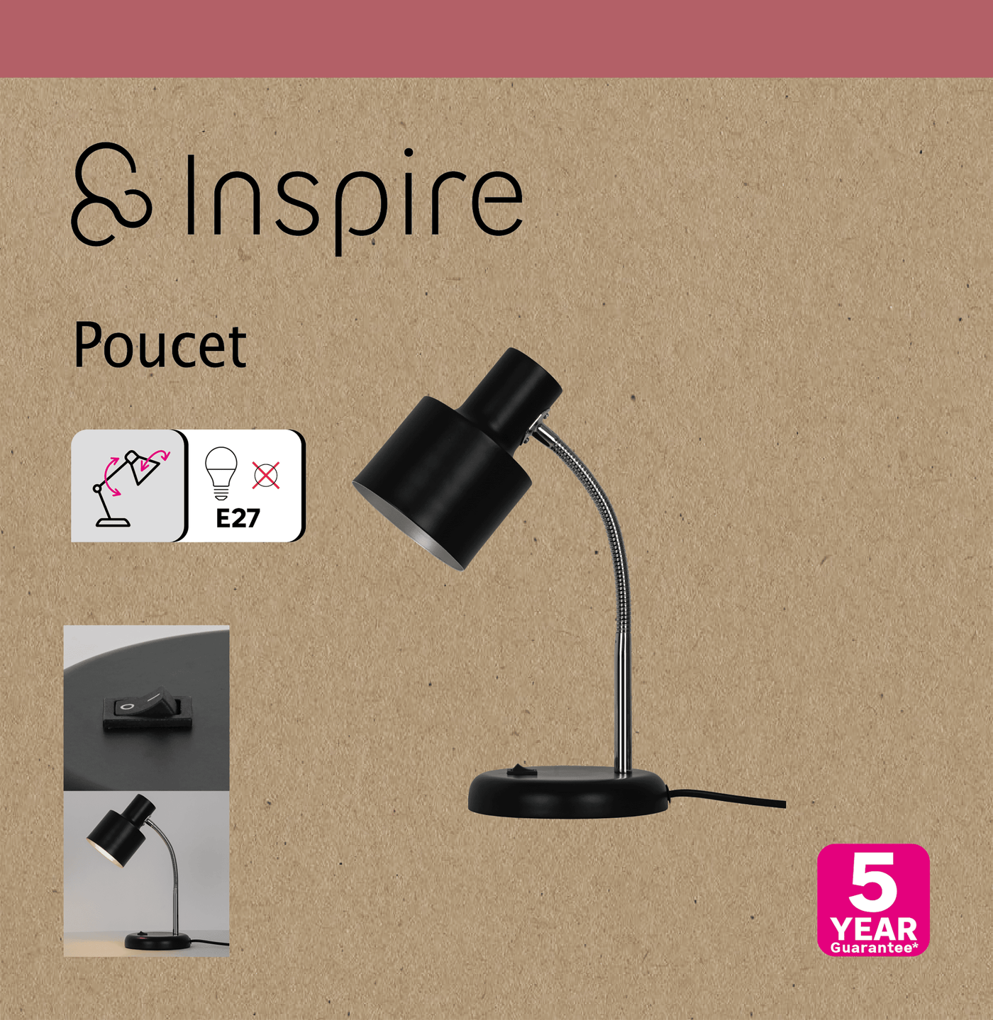 Poucet study lamp, black metal, H34 cm, E27 = 25W
