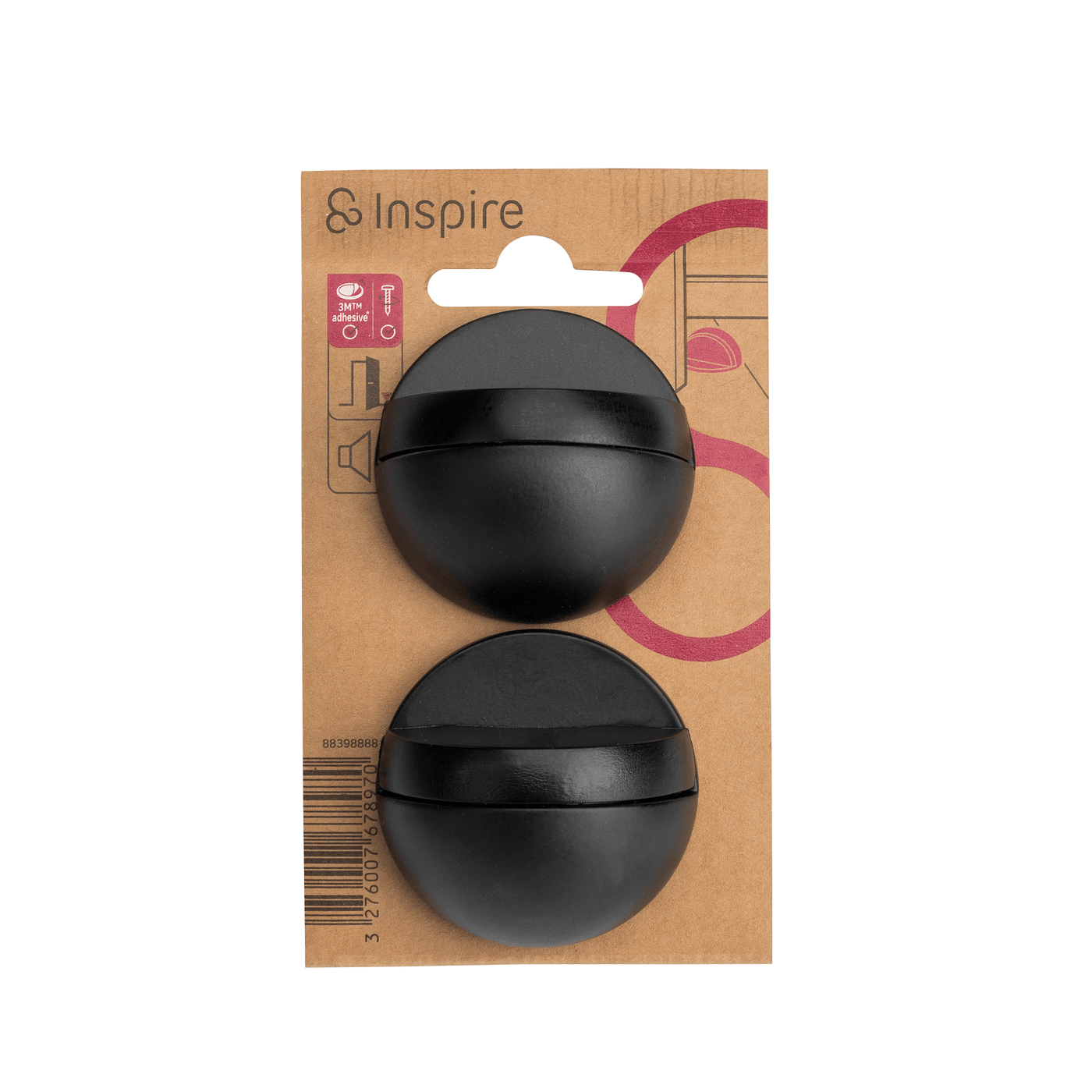 ZINC MOON DOORSTOP WITH DOUBLE MATT BLACK FIXING D 4.7 X H 2.5 CM, 2 PIECES INSPIR