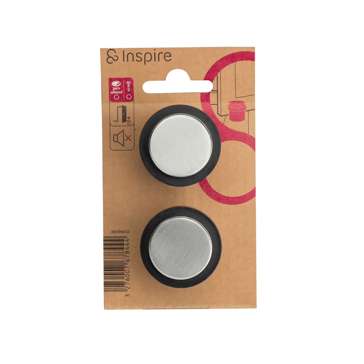 DOORSTOP STAINLESS STEEL WITH DOUBLE SATIN NICKEL FIXING D 3.6 X H 3.2 CM, 2 PIECES INSPIRE