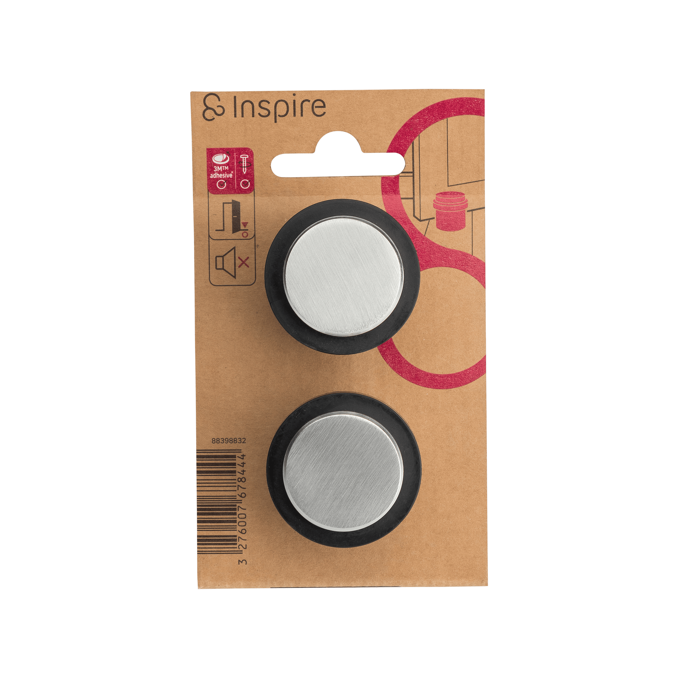 DOORSTOP STAINLESS STEEL WITH DOUBLE SATIN NICKEL FIXING D 3.6 X H 3.2 CM, 2 PIECES INSPIRE