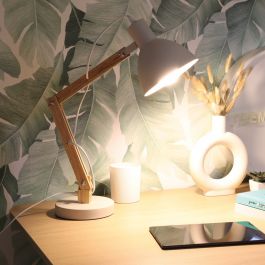 STUDIO LAMP MOTIO METAL WHITE AND WOOD H30 CM E27=40W