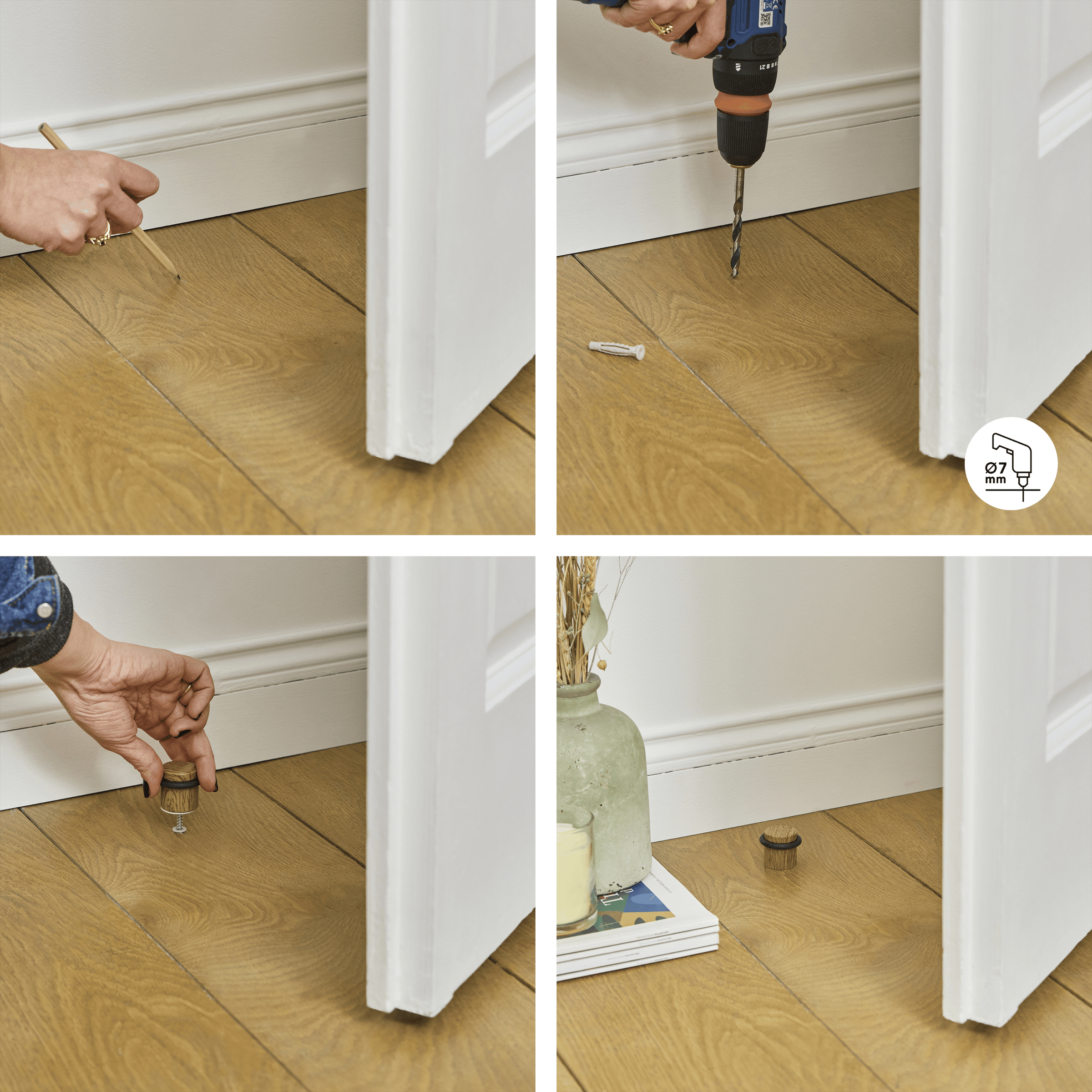 DOORSTOP STAINLESS STEEL WITH DOUBLE MATT BLACK FIXING D 3.6 X H 3.2 CM, 2 PIECES INSPIRE