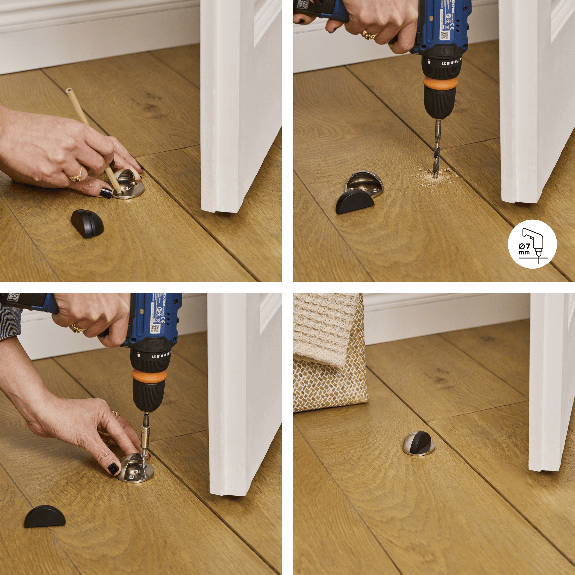ZINC MOON DOORSTOP WITH DOUBLE MATT BLACK FIXING D 4.7 X H 2.5 CM, 2 PIECES INSPIR
