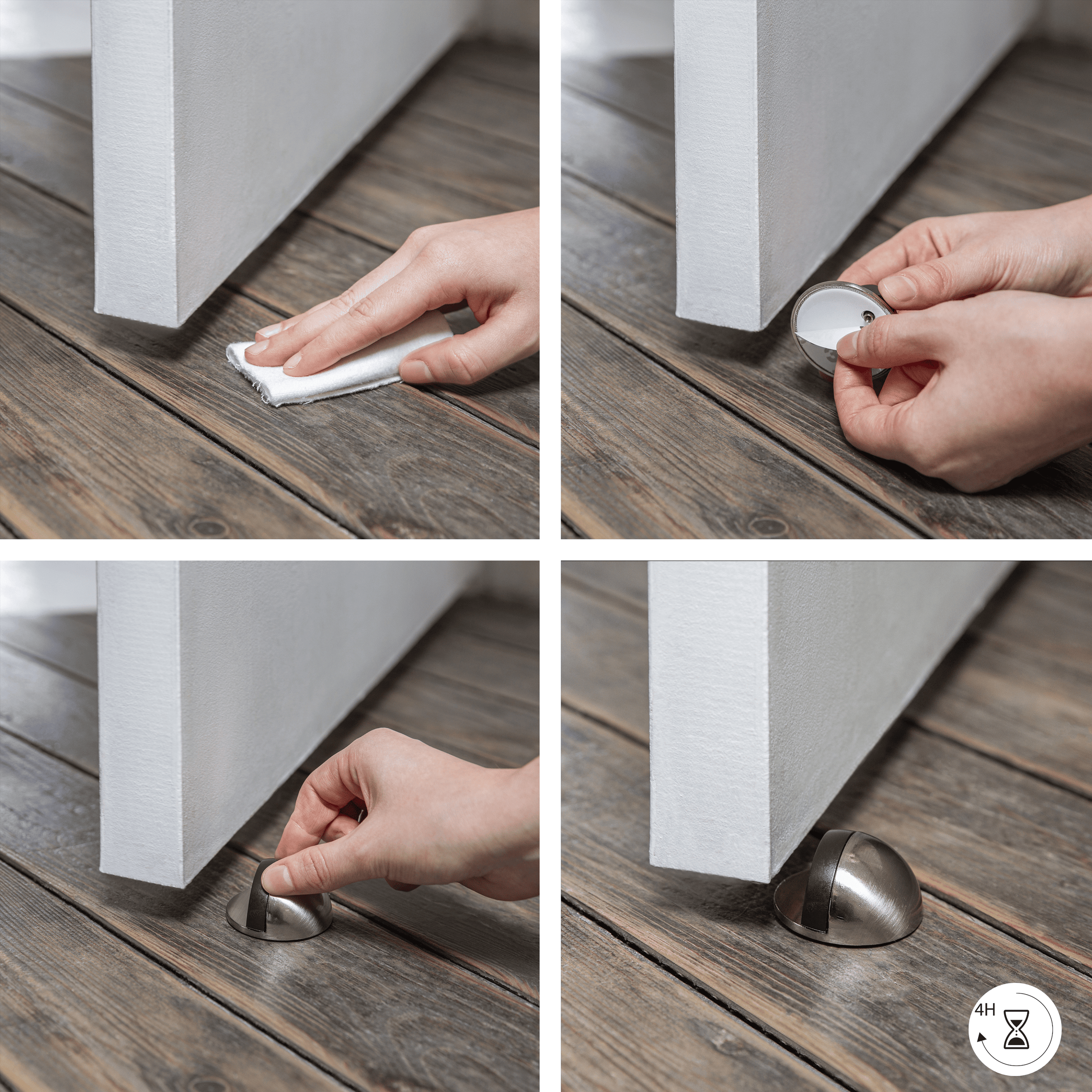 ZINC MOON DOORSTOP WITH DOUBLE MATT BLACK FIXING D 4.7 X H 2.5 CM, 2 PIECES INSPIR
