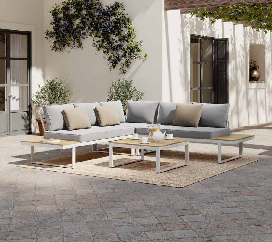 Bricocenter CAPRI 5-SEATER CORNER SET WITH WOOD EFFECT COFFEE TABLE AND WHITE