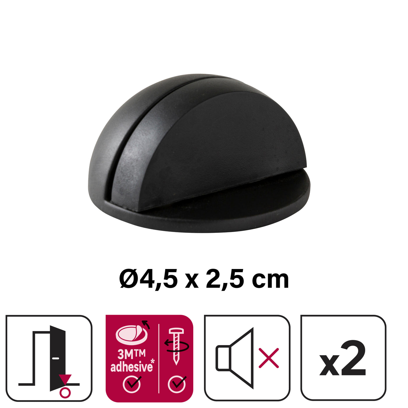 ZINC MOON DOORSTOP WITH DOUBLE MATT BLACK FIXING D 4.7 X H 2.5 CM, 2 PIECES INSPIR