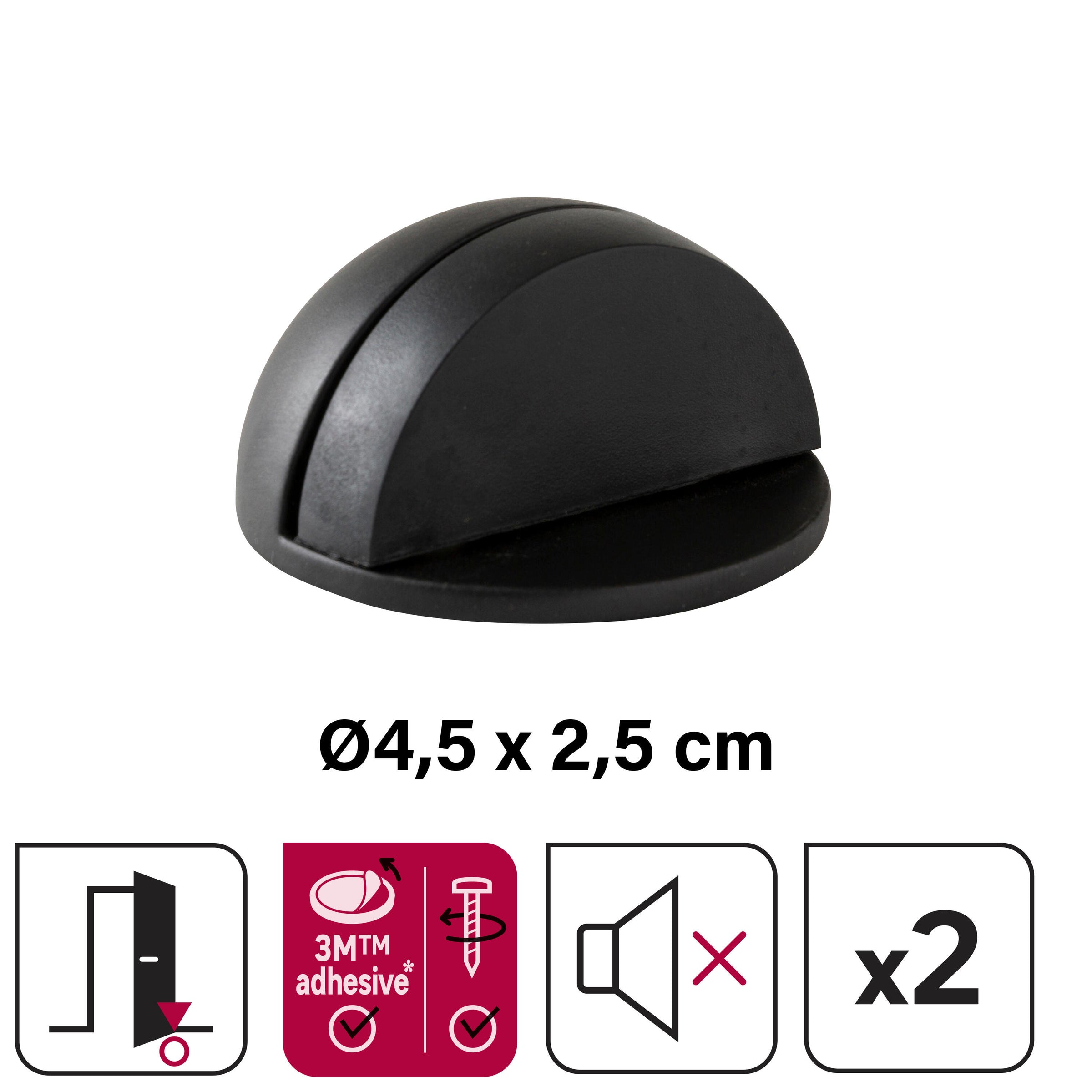 ZINC MOON DOORSTOP WITH DOUBLE MATT BLACK FIXING D 4.7 X H 2.5 CM, 2 PIECES INSPIR