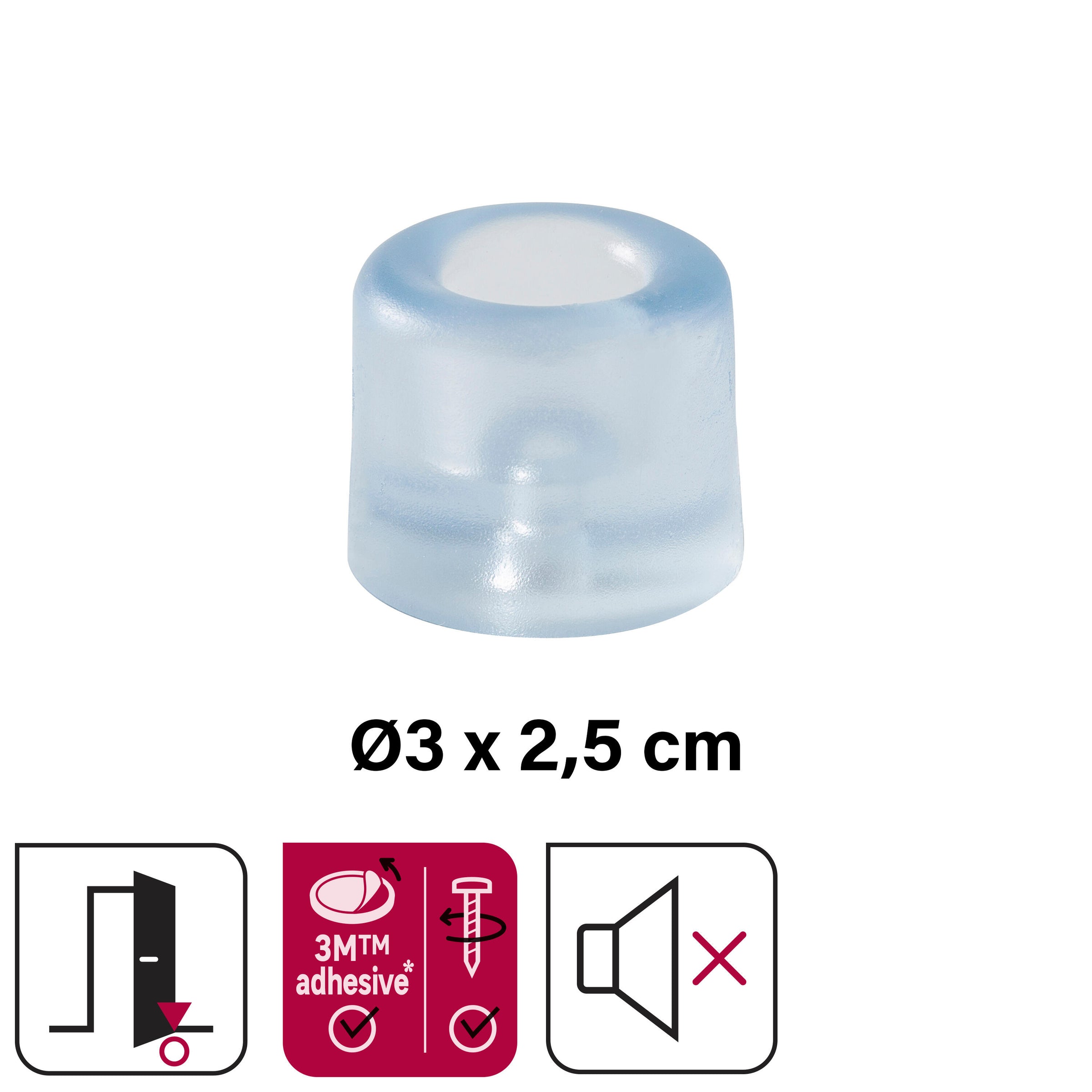 VULCANISED RUBBER DOORSTOP WITH TRANSPARENT DOUBLE FASTENING D 3 X H 2.5 CM