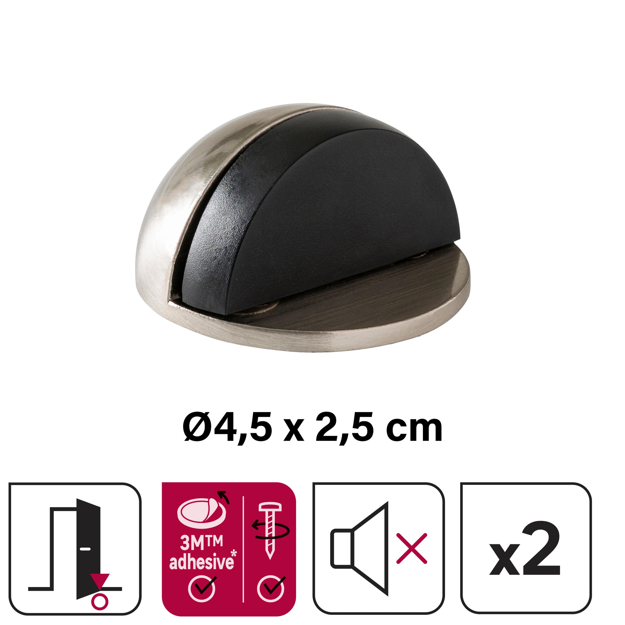 ZINC MOON DOORSTOP WITH POLISHED NICKEL DOUBLE FASTENING D 4.7 X H 2.5 CM, 2 PIECES INS