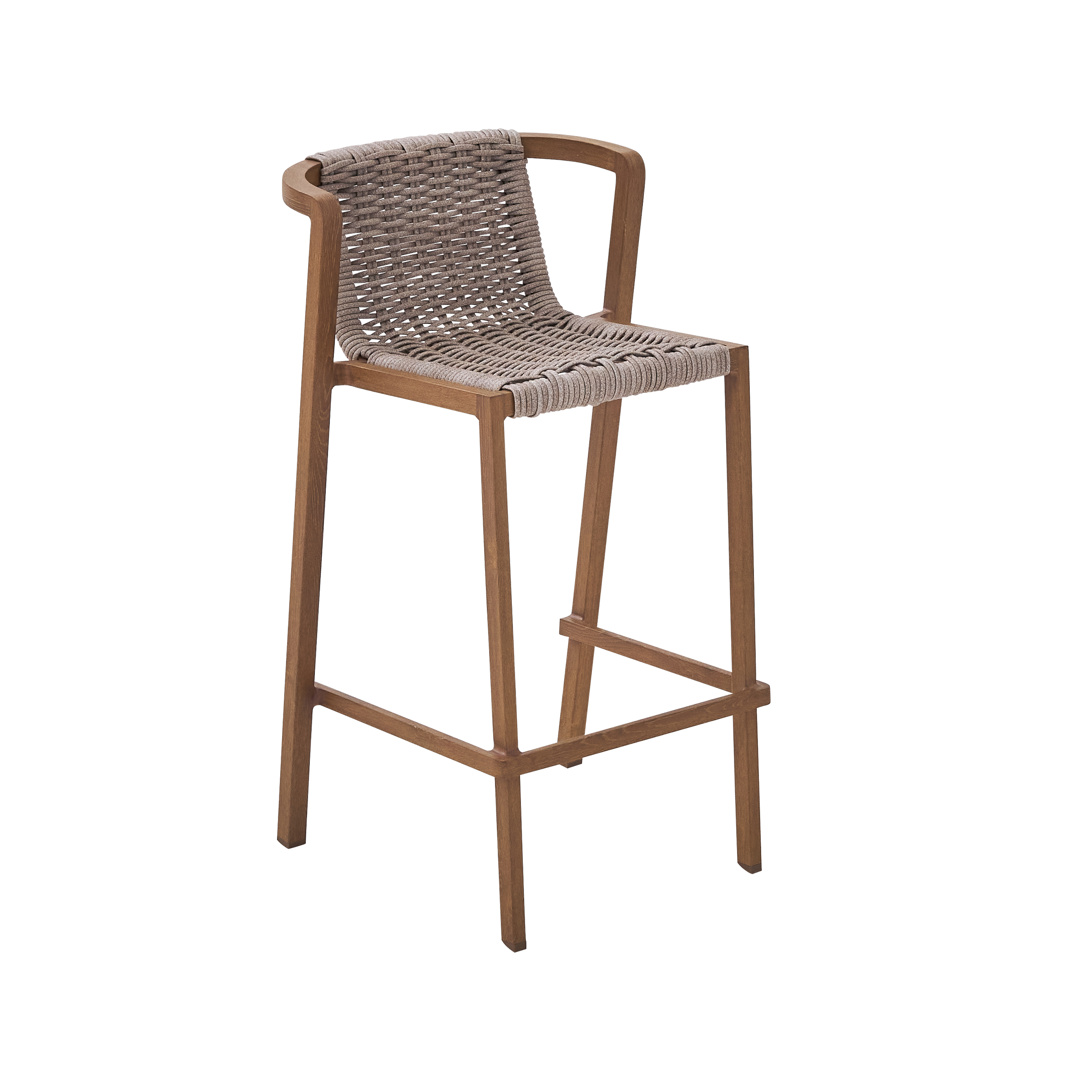 GAIA NATERIAL HIGH STOOL WOOD EFFECT ALUMINUM AND SYNTHETIC WICKER