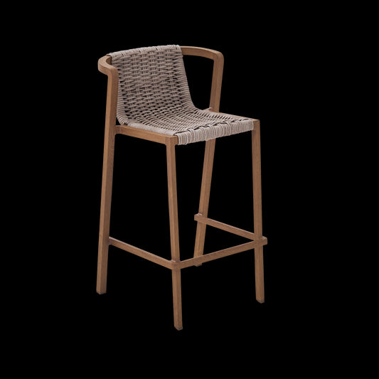 GAIA NATERIAL HIGH STOOL WOOD EFFECT ALUMINUM AND SYNTHETIC WICKER
